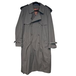 VTG 90s Home Alone Towncraft Lined Grey Mens Long Business Trench Overcoat Sz 44